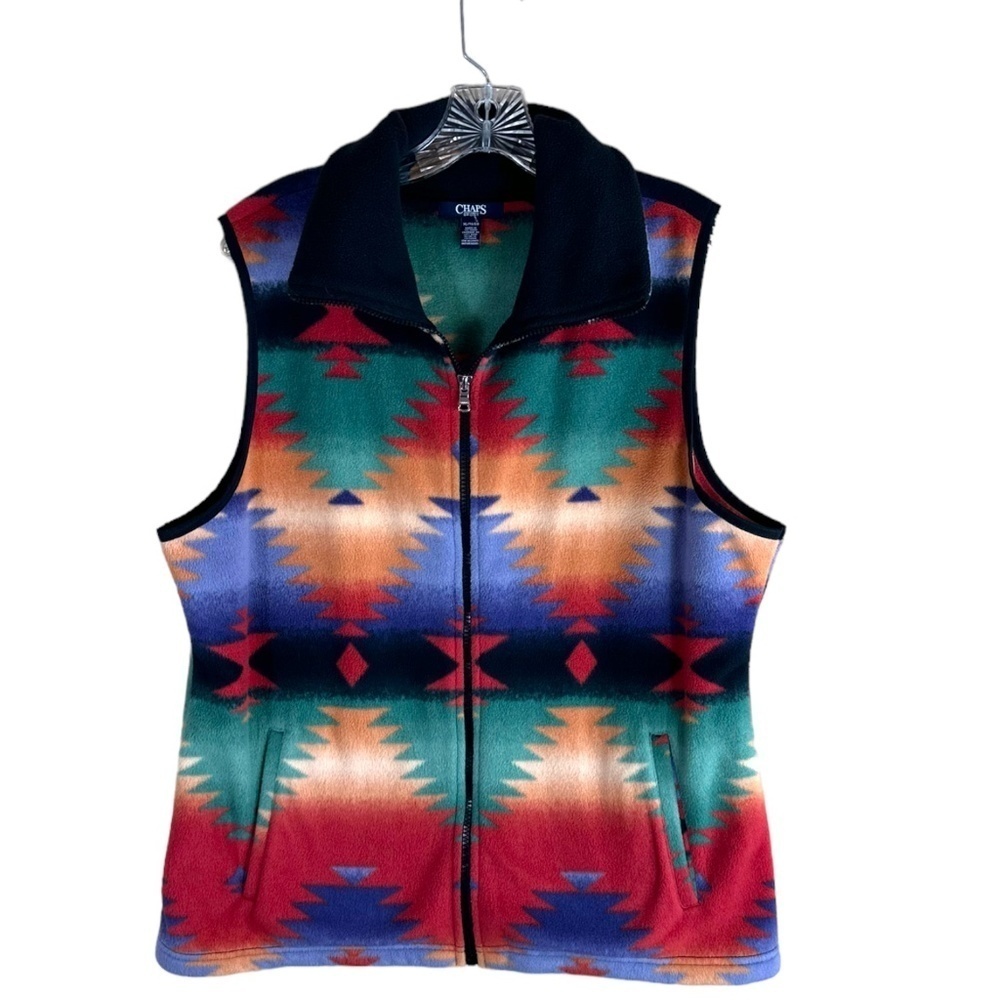 Chaps Southwestern Aztec Print Blanket Fleece Vest Size Large